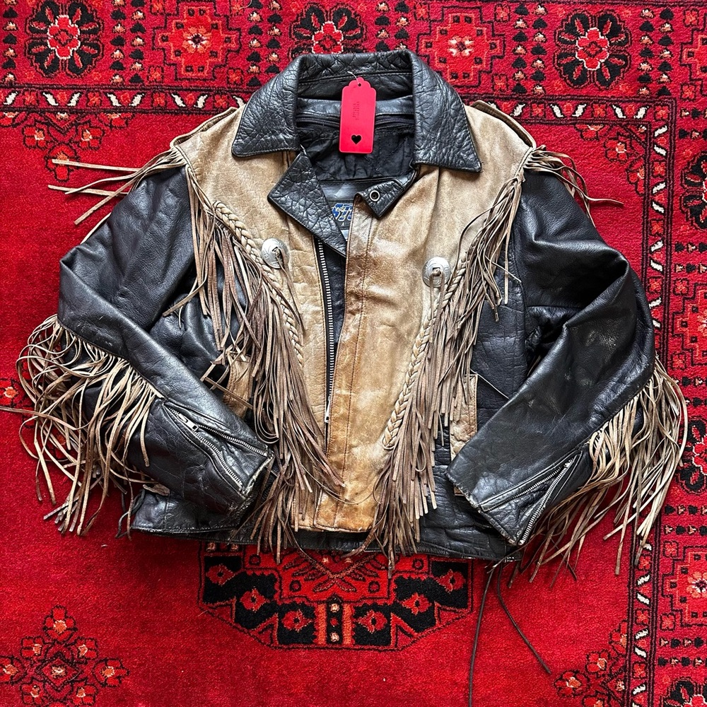 vintage leather jacket with fringe